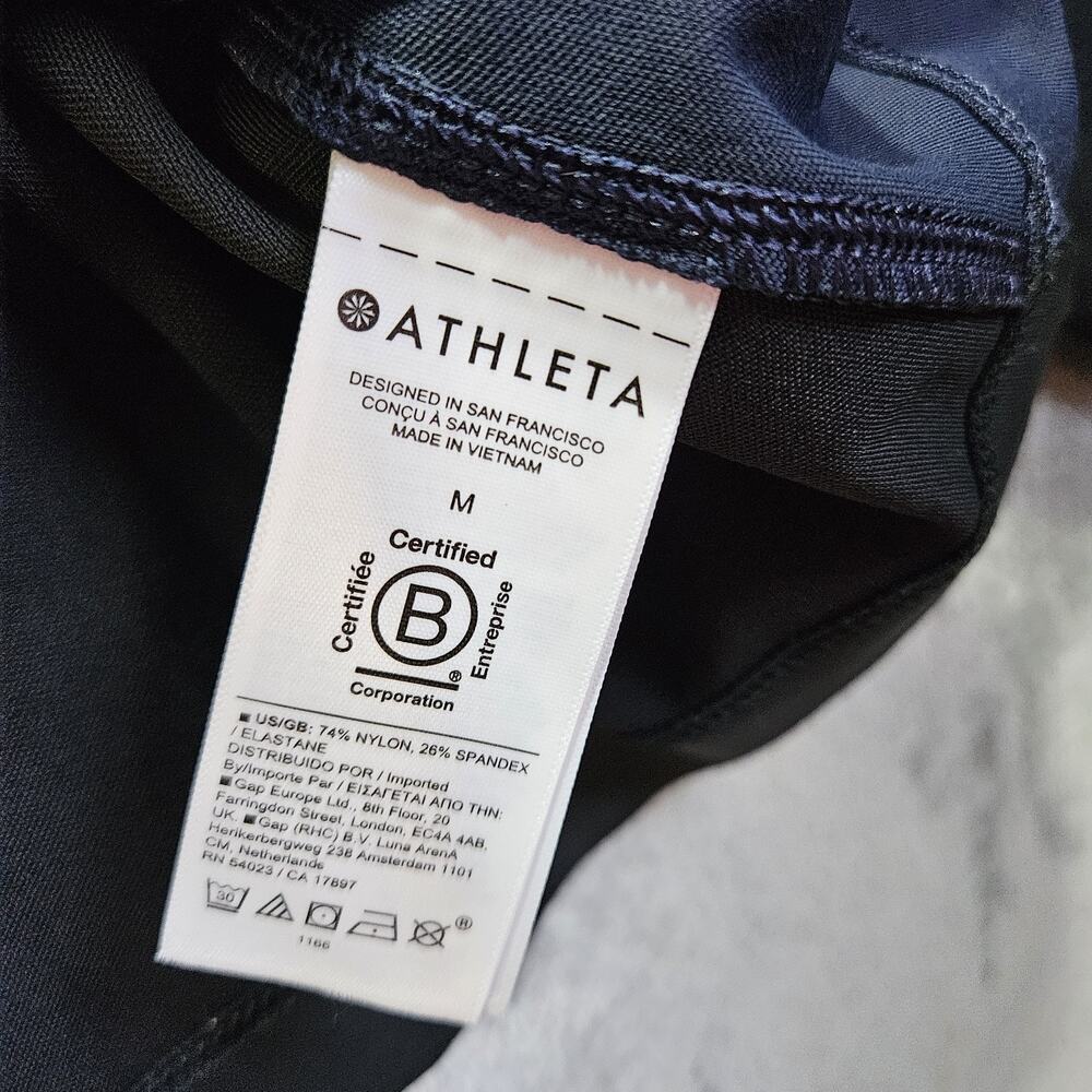 Athleta Cropped Mock Neck Sweatshirt M Navy Black Colorblock Quiet Luxury Clean - Picture 4 of 12